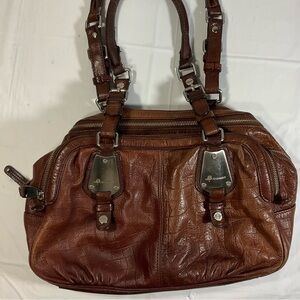 B. Makowsky  Brown  Embossed Reptile Print  Leather  Hobo  Shoulder Satc…